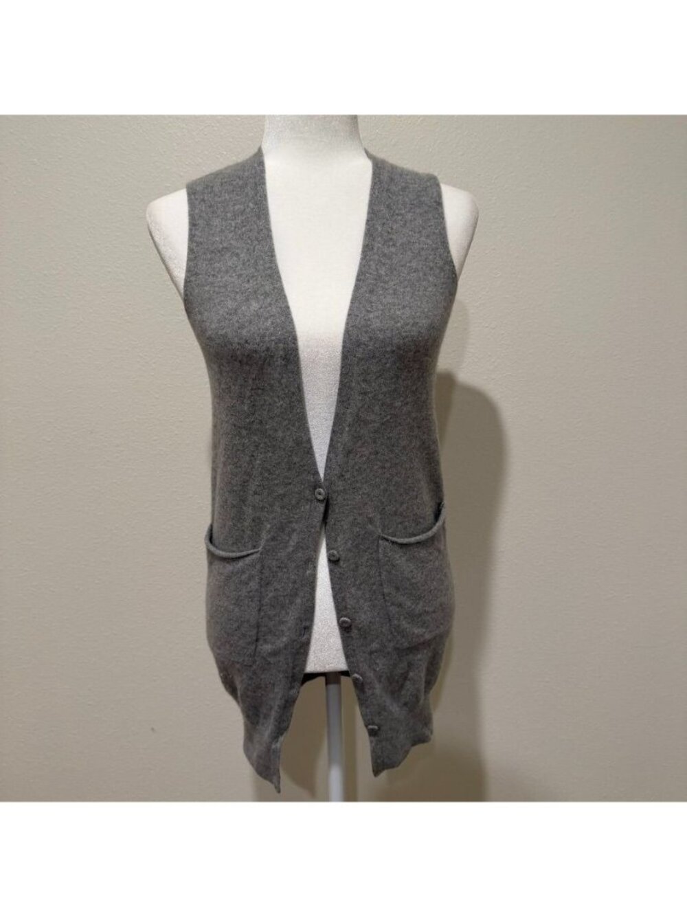 Theory Cashmere Heather Gray Sleeveless Cardigan Sweater Vest Size S/P